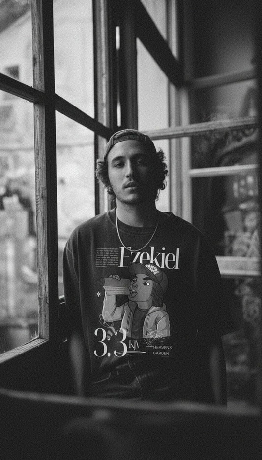 Heavens Garden Unisex Ezekiel 3:3 Raw Edge Snow Washed Boxy T-Shirt