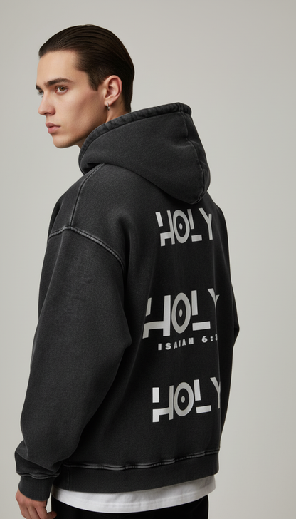 “HOLY HOLY HOLY” Isaiah 6:3 | Snow Washed Loose Cotton Hoodie