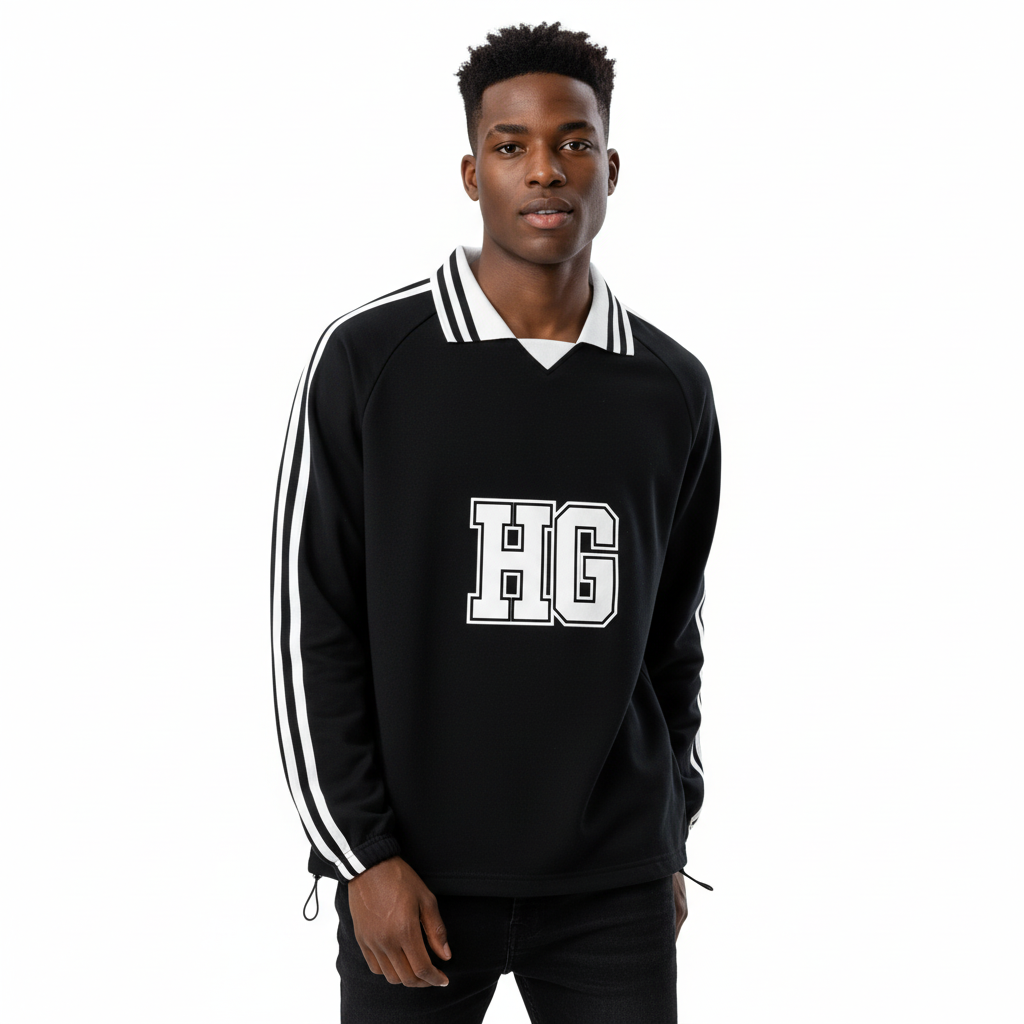 Heavens Garden Unisex John 14:14 Varsity-Striped Lapel Sweatshirt – Black