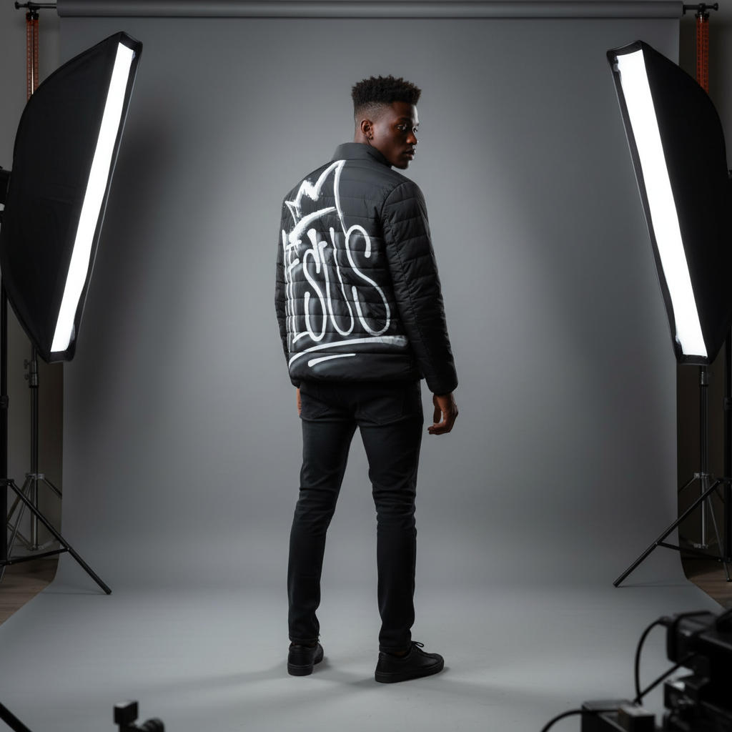 Heaven’s Garden “JESUS” Graffiti Puffer Jacket – Black Urban Faith Edition