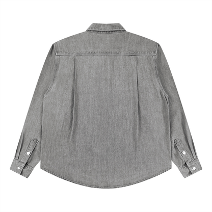 Unisex Vintage Wash Denim Button-Up Shirt