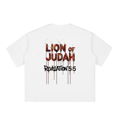 "Lion of Judah" Revelation 5:5 Paint Drip Graphic Boxy Half-Sleeve Raw-Edge T-Shirt