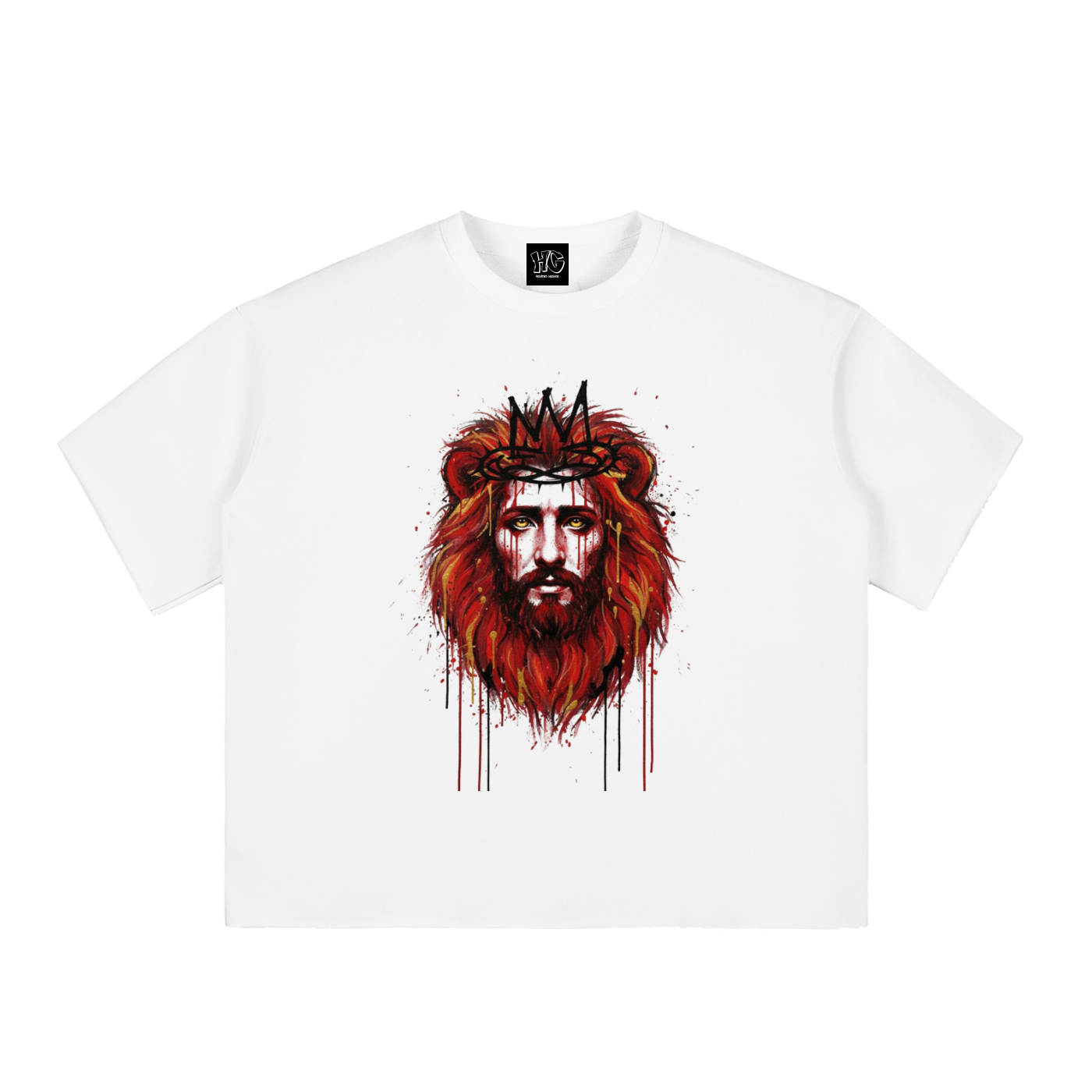 "Lion of Judah" Revelation 5:5 Paint Drip Graphic Boxy Half-Sleeve Raw-Edge T-Shirt
