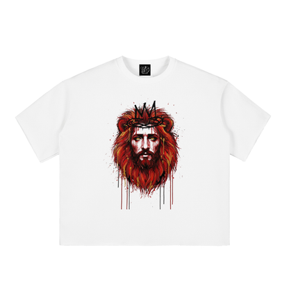"Lion of Judah" Revelation 5:5 Paint Drip Graphic Boxy Half-Sleeve Raw-Edge T-Shirt