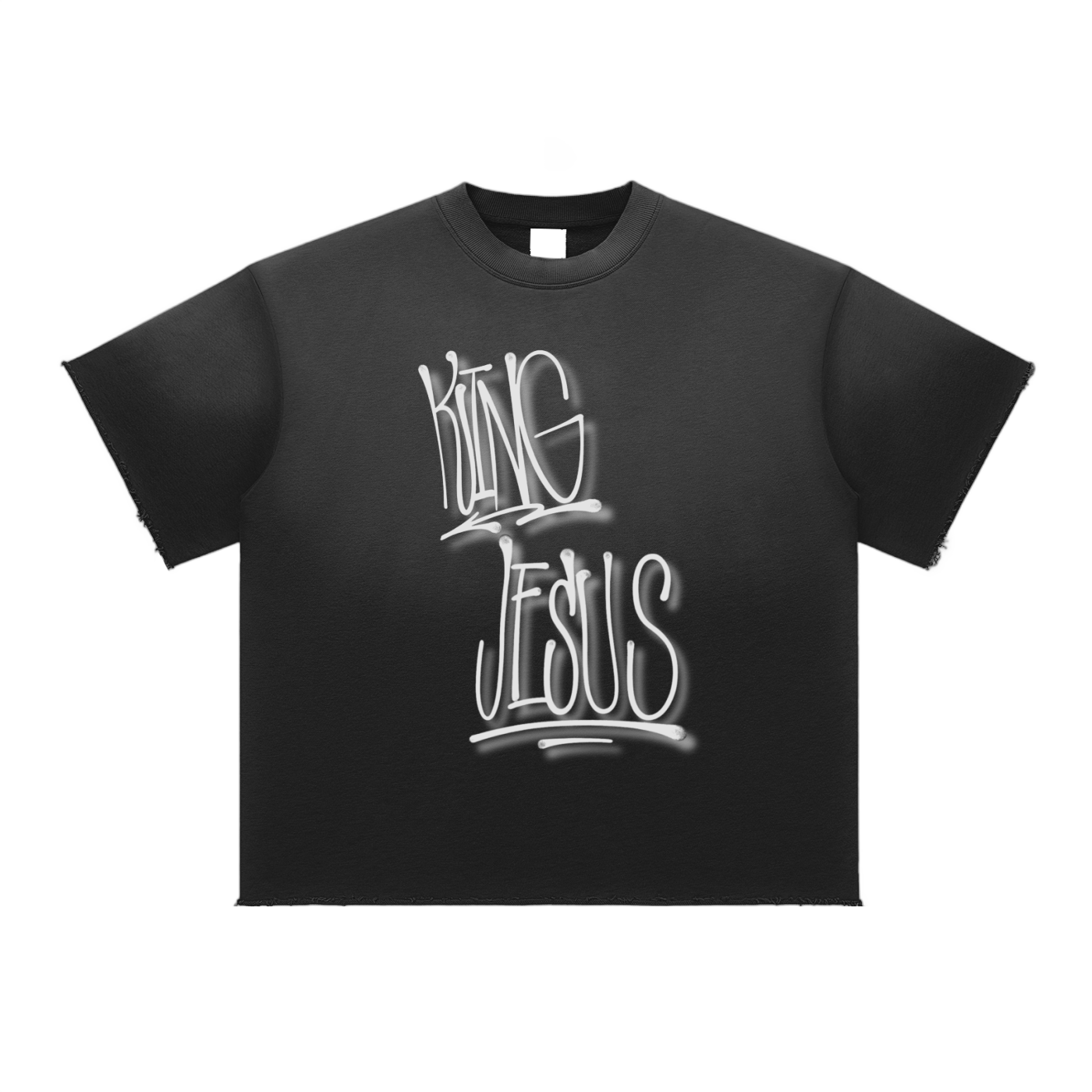 “King Jesus” Sun Fade Raw Edge Tee – Heaven’s Garden Edition