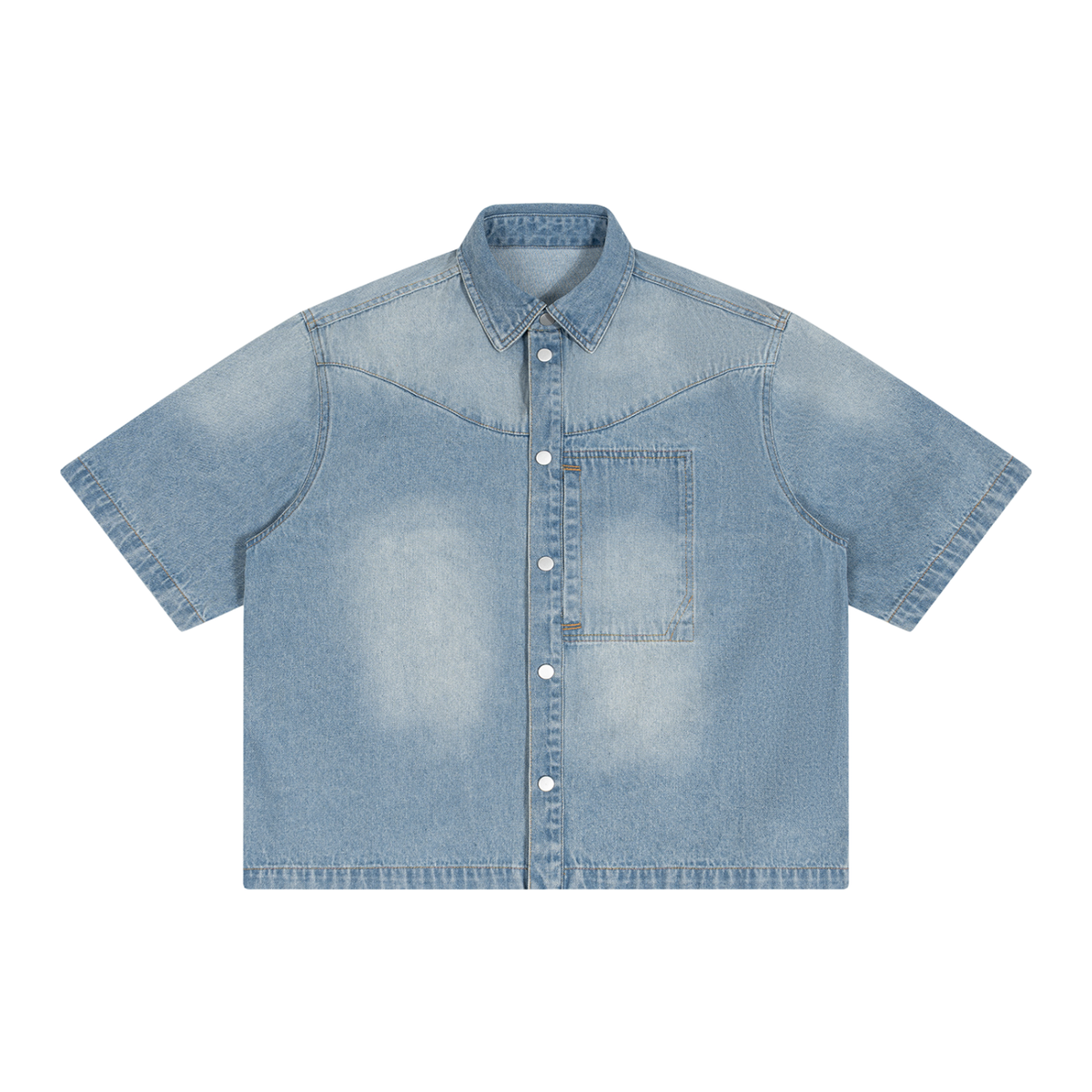 "Exodus 3:14" "I AM WHO I AM" Unisex Vintage Wash Boxy Short Denim Shirt