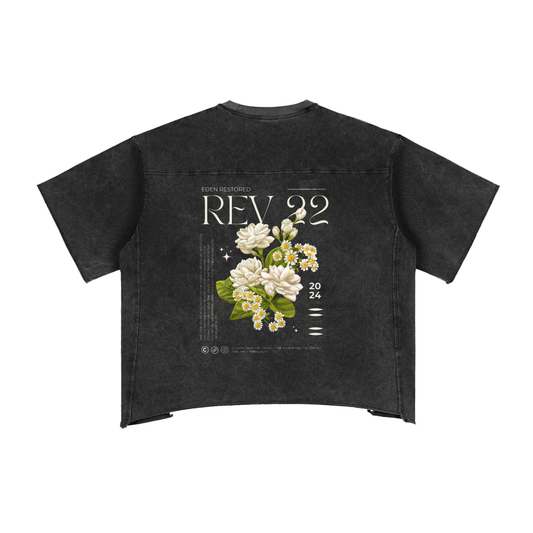 Heavens Garden Unisex “Eden Restored” Revelation 22 Raw Edge Snow Washed Boxy T-Shirt