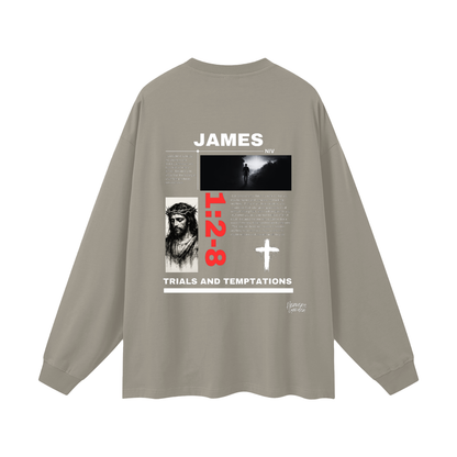JAMES 1:2-8 “Trials & Temptations” Oversized Long Sleeve Tee – Heaven’s Garden