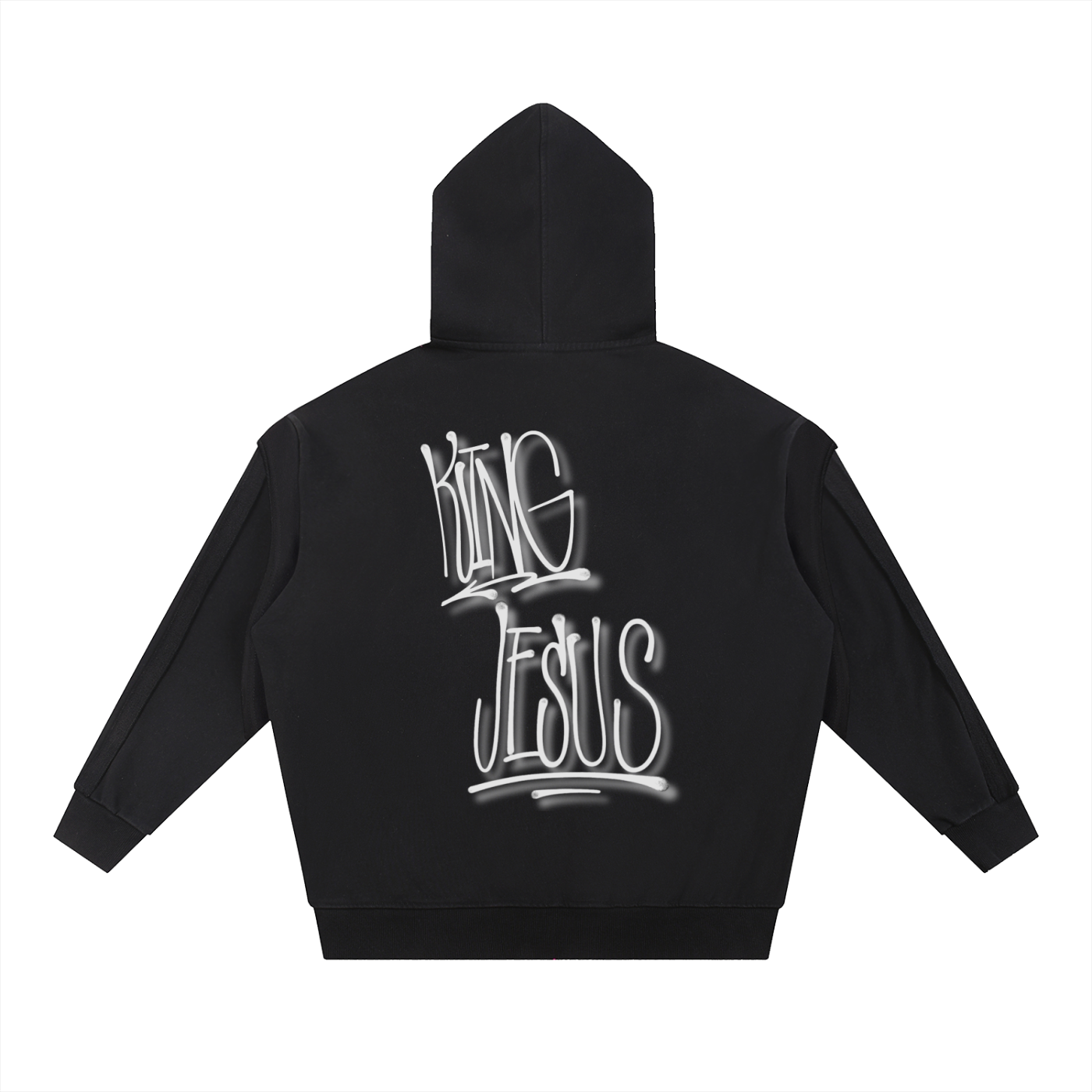 “KING JESUS” Double Layered Contrast Tape Hoodie — Heaven’s Garden Raw Edge Edition