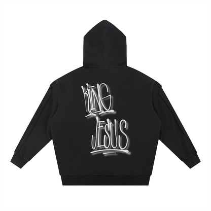 “KING JESUS” Double Layered Contrast Tape Hoodie — Heaven’s Garden Raw Edge Edition