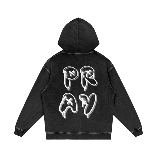 Heavens Garden “PRAY” Snow Washed Loose Cotton Hoodie
