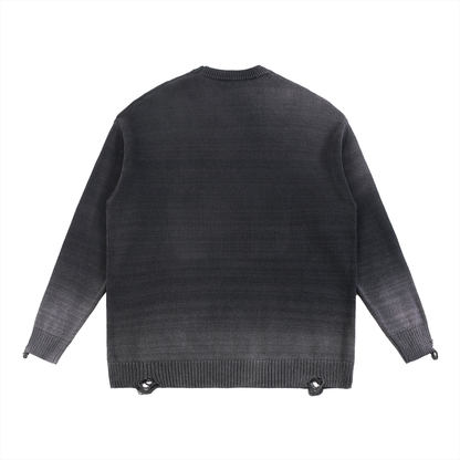 Sun-Fade Distressed “Heaven’s Garden” Crewneck Sweater (Black)