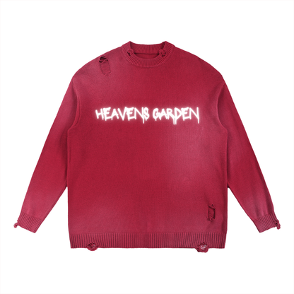 Sun-Fade Distressed “Heaven’s Garden” Crewneck Sweater