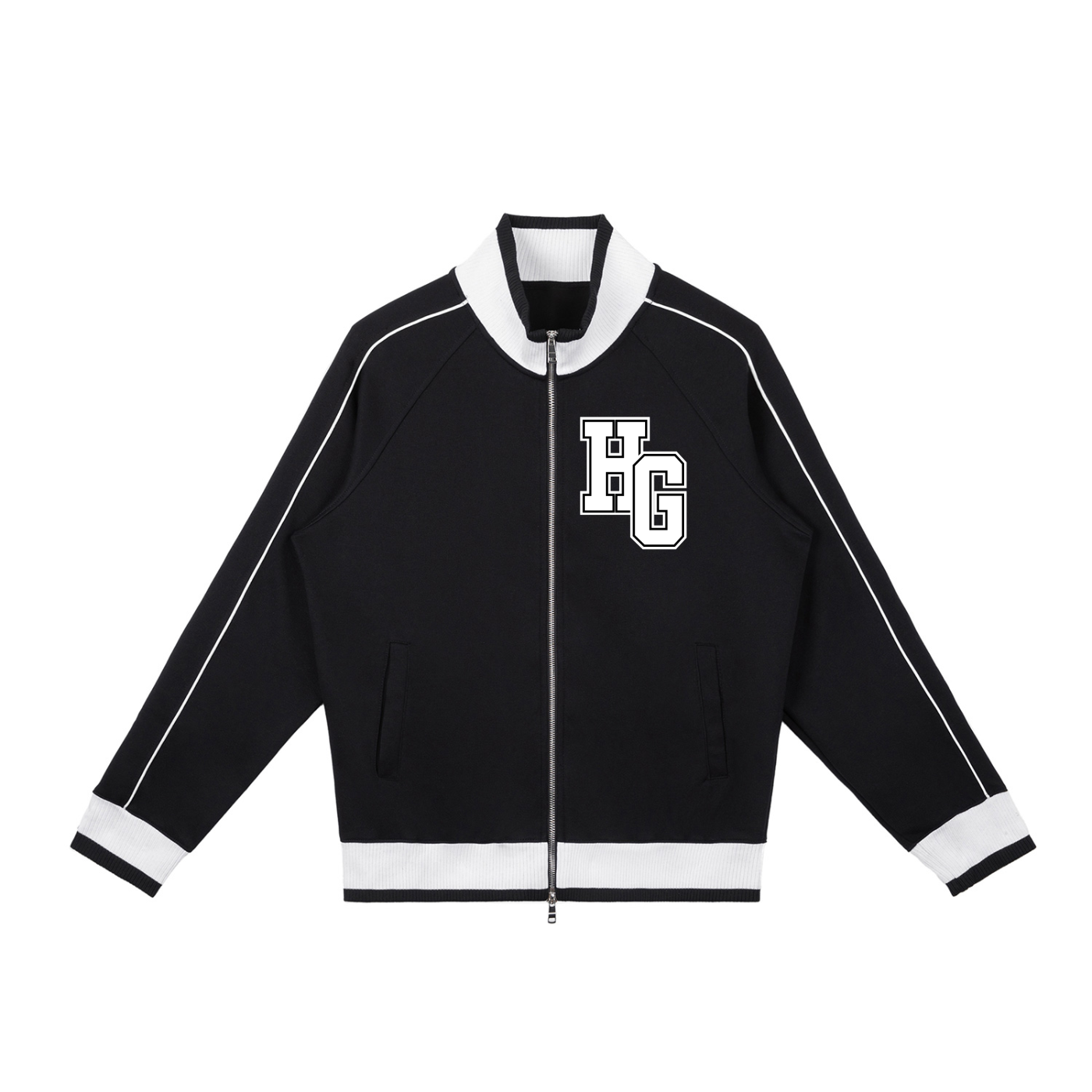 Color Block Raglan Sleeve Zip Track Jacket (Black)