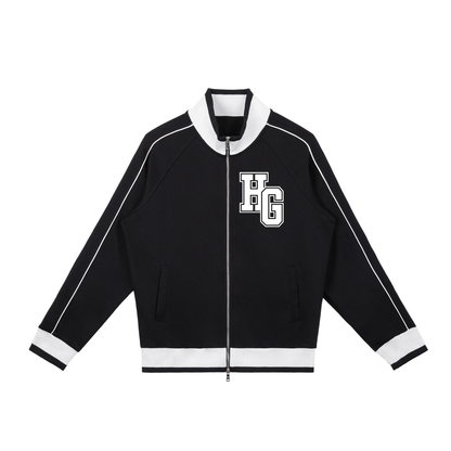 Color Block Raglan Sleeve Zip Track Jacket (Black)