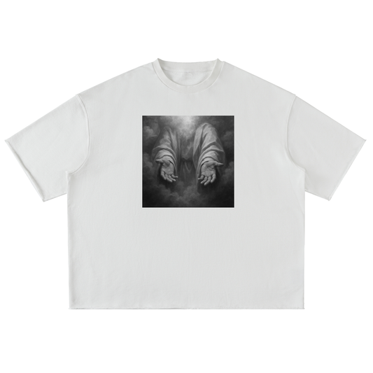 “In God’s Hands” Heavyweight Washed Rolled Hem T-Shirt – Divine Protection Drop (WHITE)